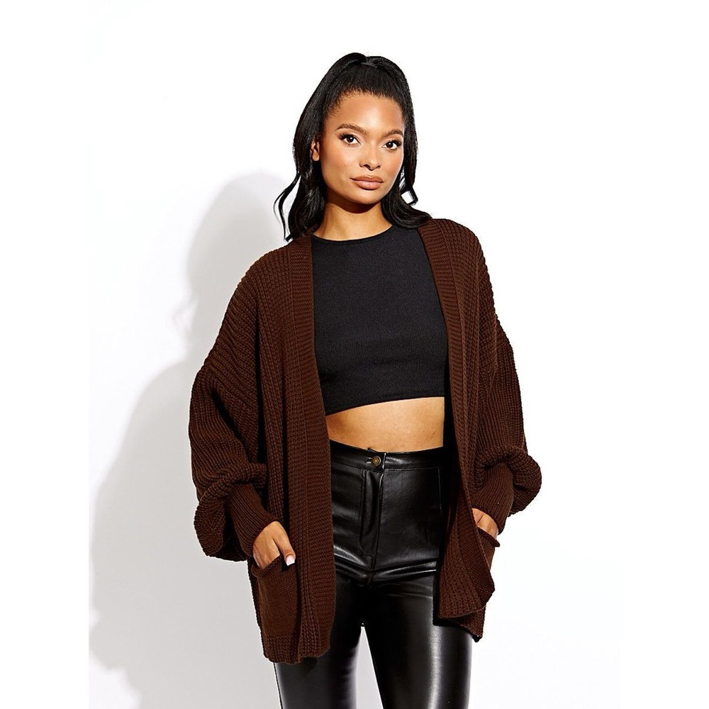 Cozy Brown Knit Cardigan Sweater